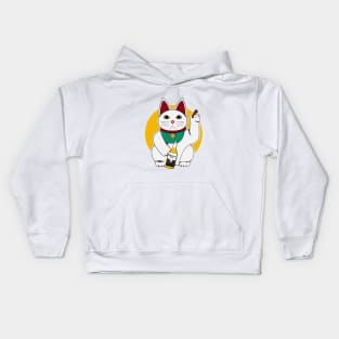 chinese cat on chill with beer and cigar Kids Hoodie